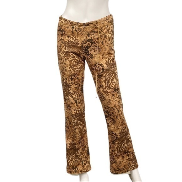 Sense Vintage Brown Paisley Faux Suede Boho Retro Y2K Mid Rise Flare Pants M - Picture 2 of 6